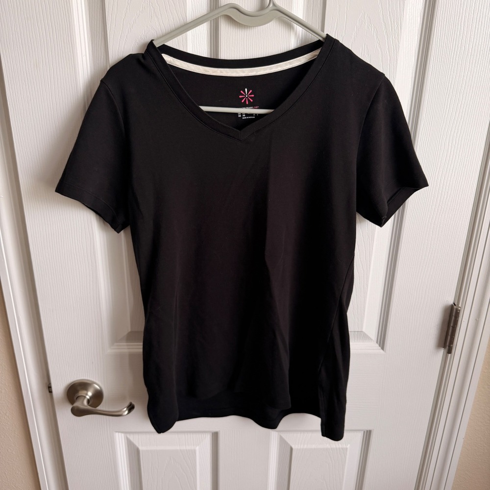 Isaac Mizrahi Live Essentials Black Pima Cotton V-Neck Short Sleeve Tee XS